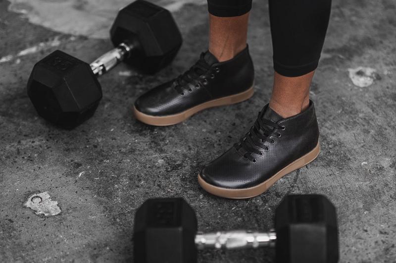 Nobull Dark Gum Leather Mid Women's Trainers Black | USA J1983P